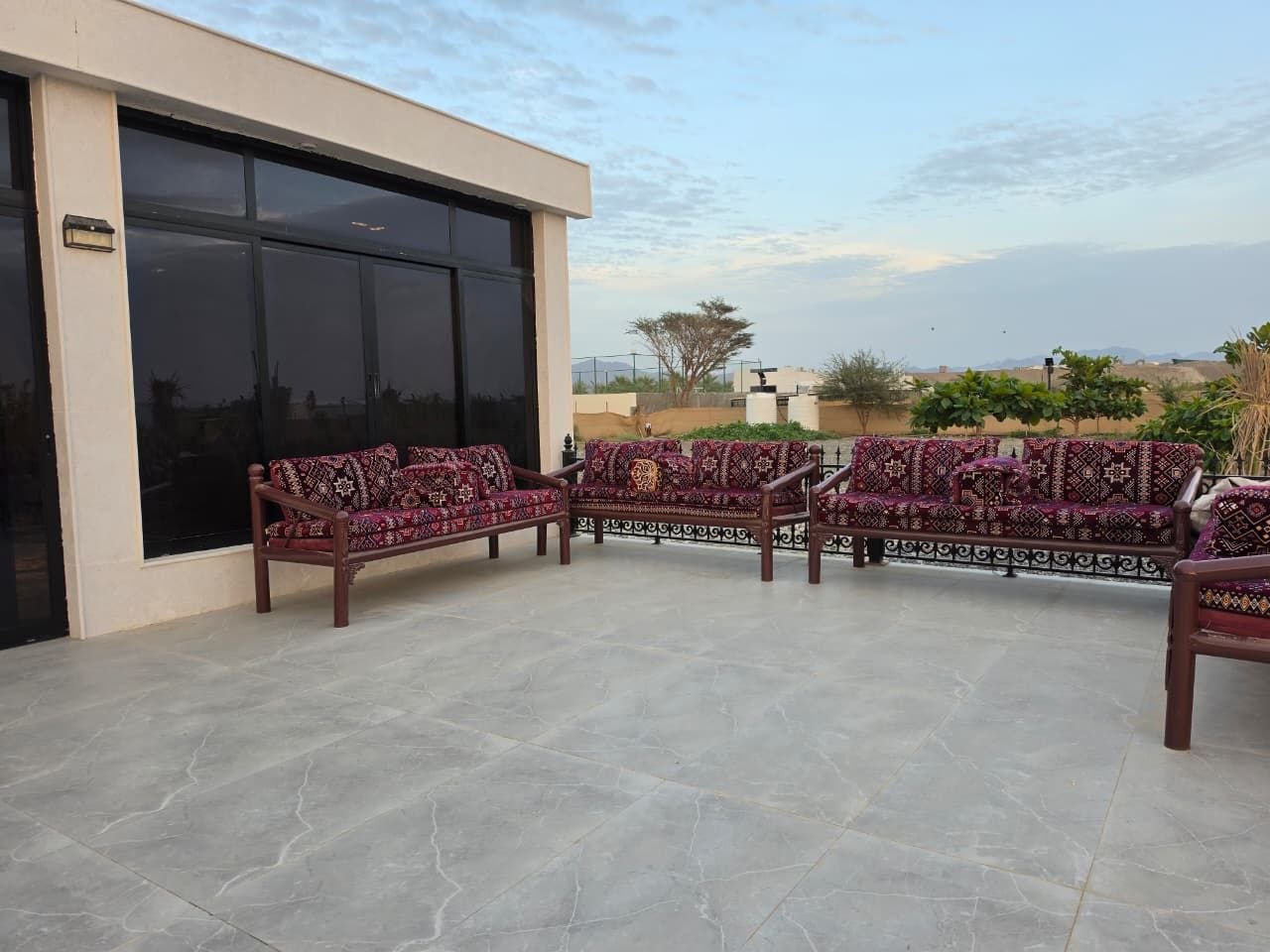 Outdoor seating and farm view