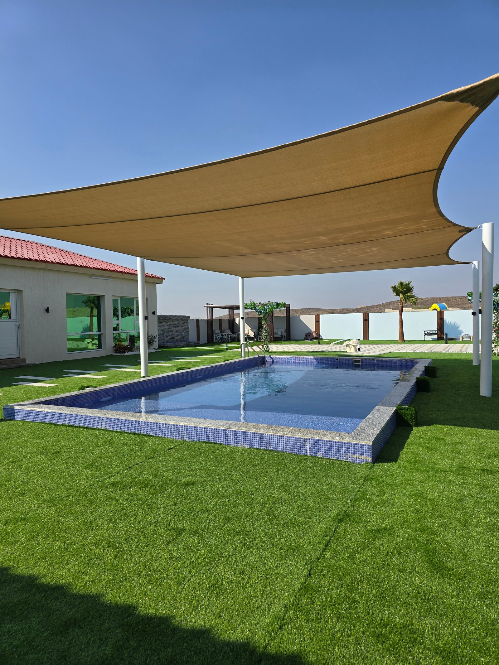 V.V Resort Private Pool with farm backdrop